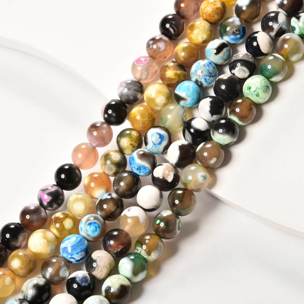 Matte Orange Sunset 8mm Round Crackle Dragon Agate Semi Precious Beads Per Strand - Dry Gulch Beads &amp; Jewelry