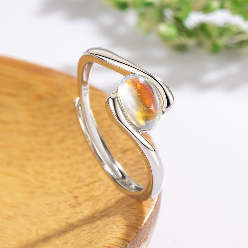 Adjustable Women's Moonstone Ring Crystal Jewelry