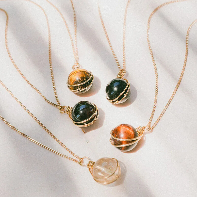 Natural Crystal Ball Wired Wraped Necklace (2)