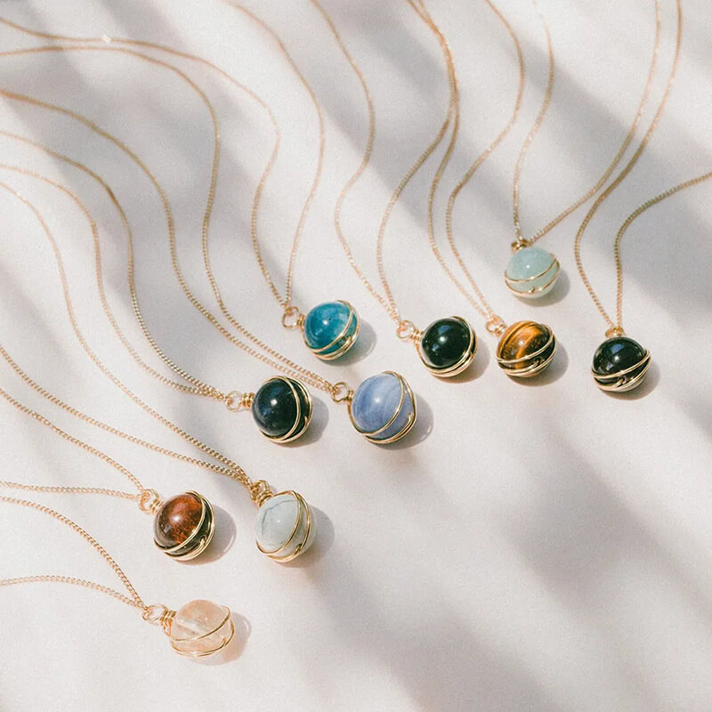 Natural Crystal Ball Wired Wraped Necklace 3