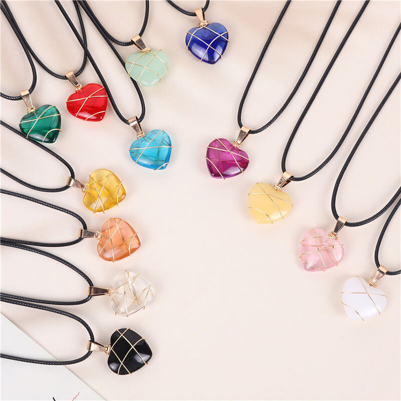 Natural Gemstone Heart Necklace Tree of Life Wholesale show