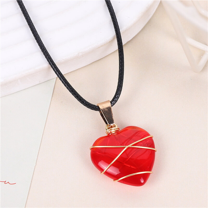 Natural Gemstone Heart Necklace Tree of Life Wholesale red