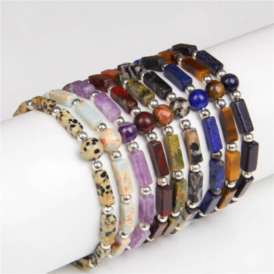 Rectangle Gemstone Beads Bracelet Healing Crystal Jewelry