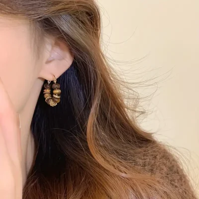 Retro French Tiger Eye Hoop Earrings Wholesale 2