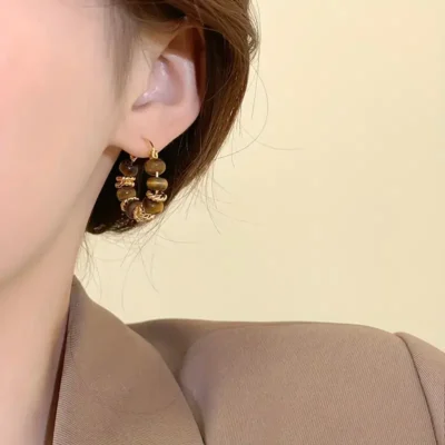 Retro French Tiger Eye Hoop Earrings Wholesale 3