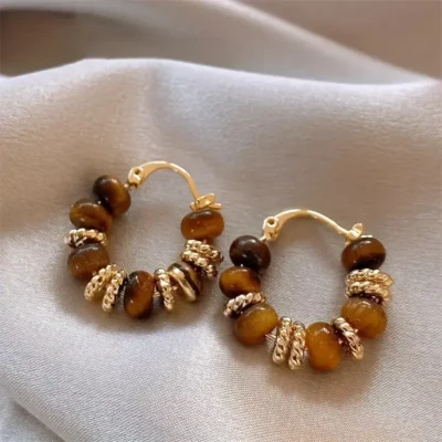 Retro French Tiger Eye Hoop Earrings Wholesale 5