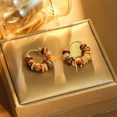Retro French Tiger Eye Hoop Earrings Wholesale 6