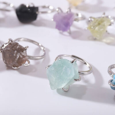 Six Claws Natural Crystal Adjustable Rings Bulk 1