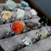 Six Claws Natural Crystal Adjustable Rings Bulk