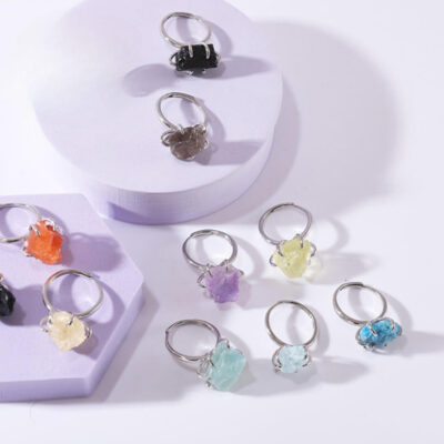 Six Claws Natural Crystal Adjustable Rings Bulk 2