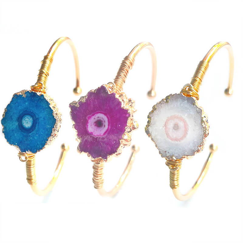 Sun Flower Raw Gemstone Bracelets Gold Plated Bangle 10