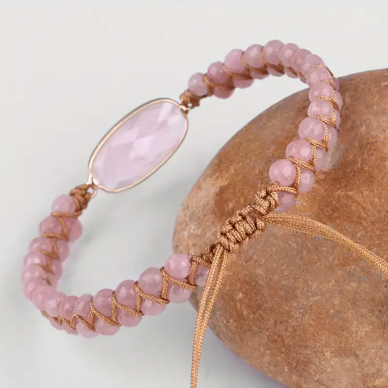 Woven Rose Quartz Wrap Bracelet for Women Wholesale 1