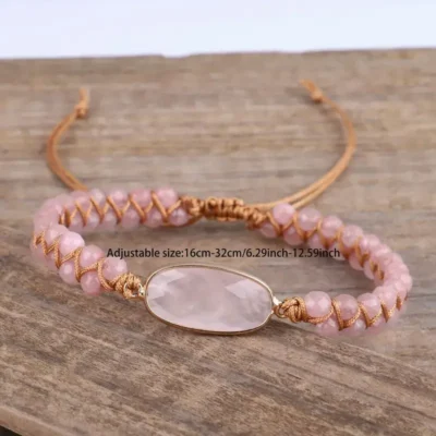 Woven Rose Quartz Wrap Bracelet for Women Wholesale 2