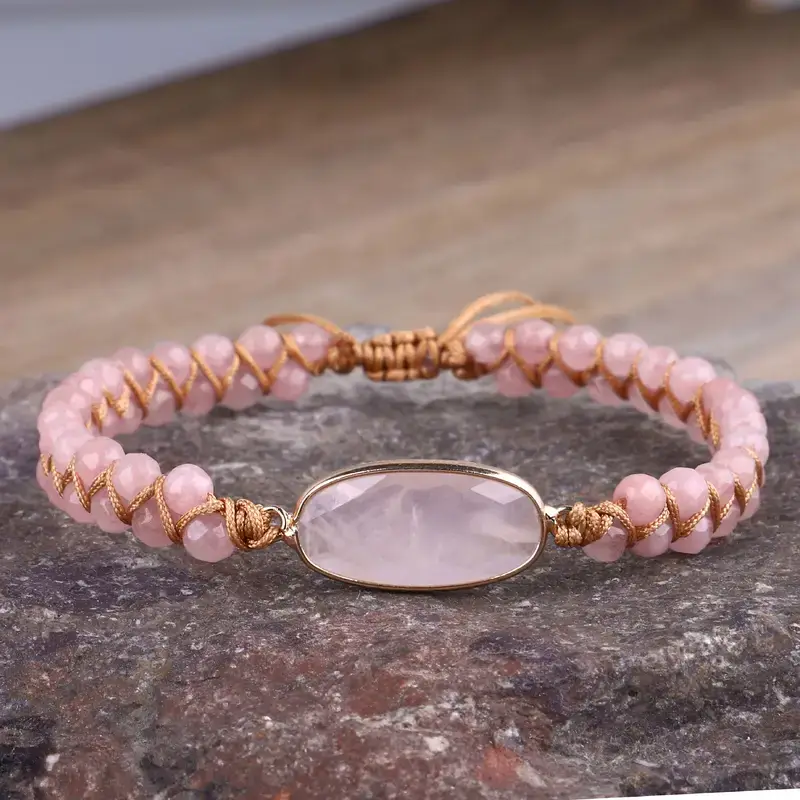Woven Rose Quartz Wrap Bracelet for Women Wholesale show