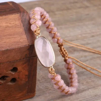 Woven Rose Quartz Wrap Bracelet for Women Wholesale 5