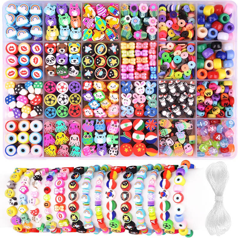 1000Pcs Acrylic Beads for Jewelry Making Collection in 24 Grid Box