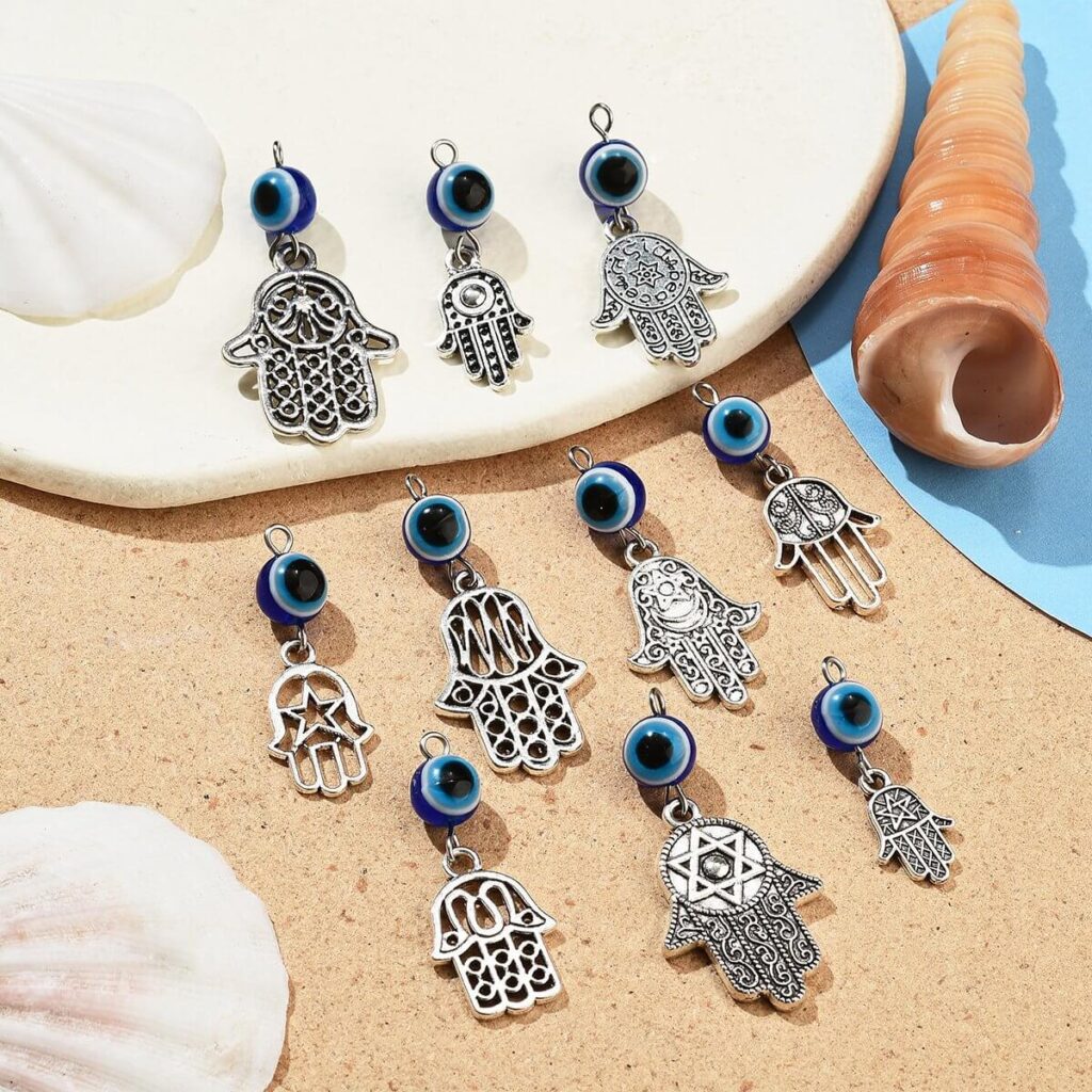 10Pcs Retro Bohemian Style Evil Eye Hand of Fatima Charms Wholesale