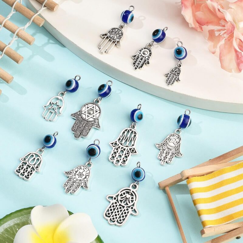 10Pcs Retro Bohemian Style Evil Eye Hand of Fatima Charms Wholesale 3
