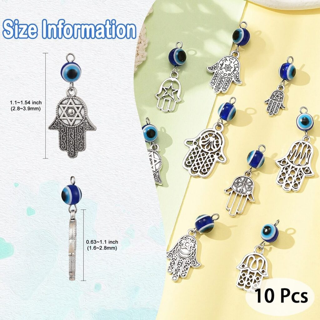 10Pcs Retro Bohemian Style Evil Eye Hand of Fatima Charms Wholesale – Image 6