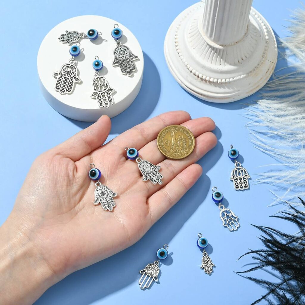 10Pcs Retro Bohemian Style Evil Eye Hand of Fatima Charms Wholesale – Image 5