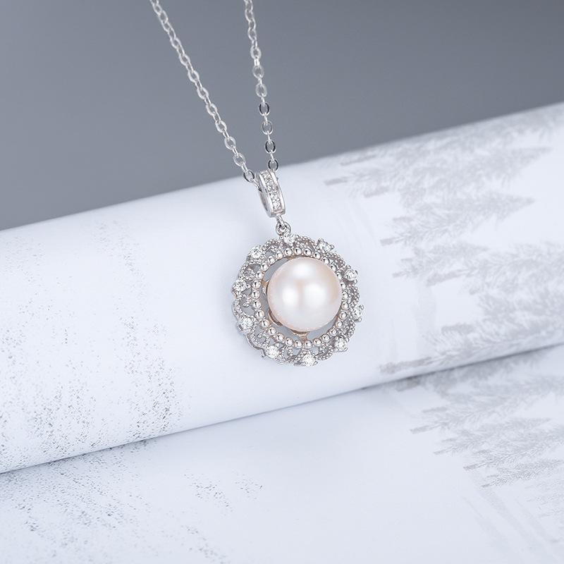 Demure 925 Sterling Silver Real Grey Pearl Necklace