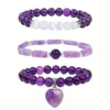 3Pcs Amethyst Bead Bracelet Set with Moonstone