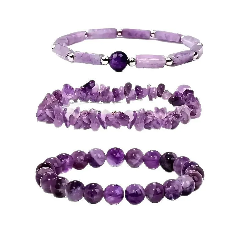 3Pcs Elegant Natural Amethyst Bracelet Kit Buk