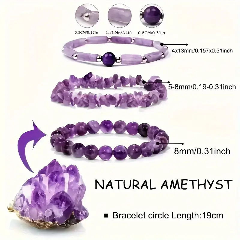 3Pcs Elegant Natural Amethyst Bracelet Kit Buk 4