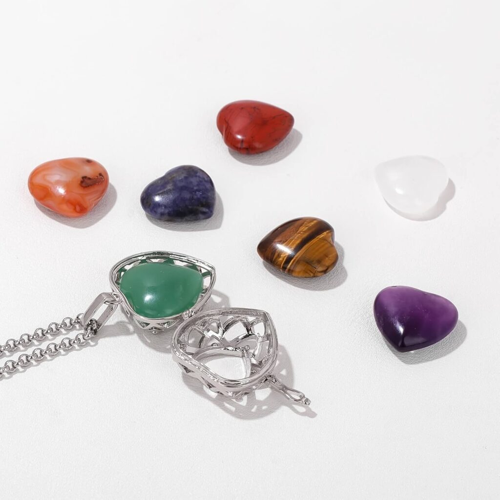 Alternative view of 7 Chakra Crystal Stone Hollow Heart Necklace Set