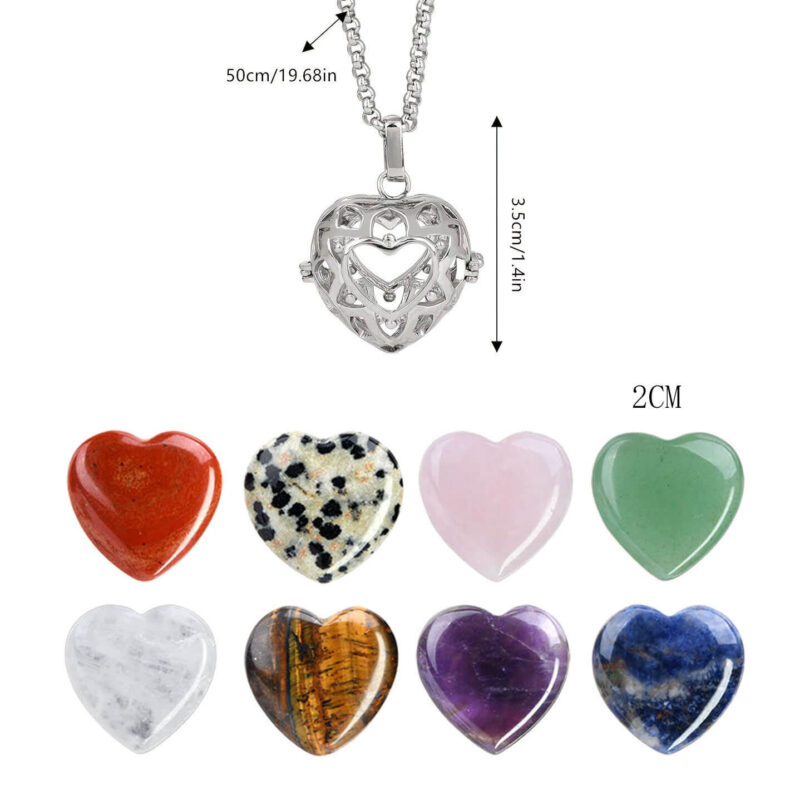 7 Chakra Crystal Stone Hollow Heart Necklace Set 4
