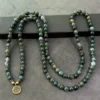 8mm Moss Agate Bead Necklace with Lotus Charm