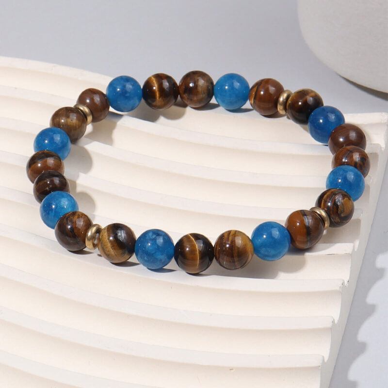8mm Tiger Eye And Blue Apatite Bracelet