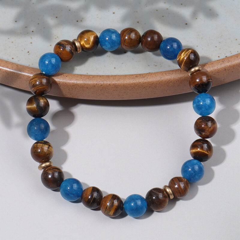 8mm Tiger Eye And Blue Apatite Bracelet 3
