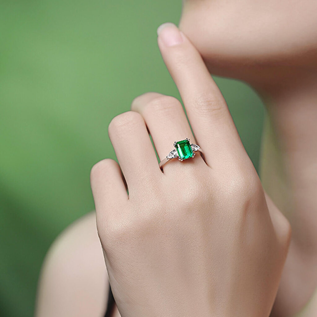 Adjustable S925 Silver Gold Plated Emerald Cut Ring​ for Birthday Engagement – Image 3