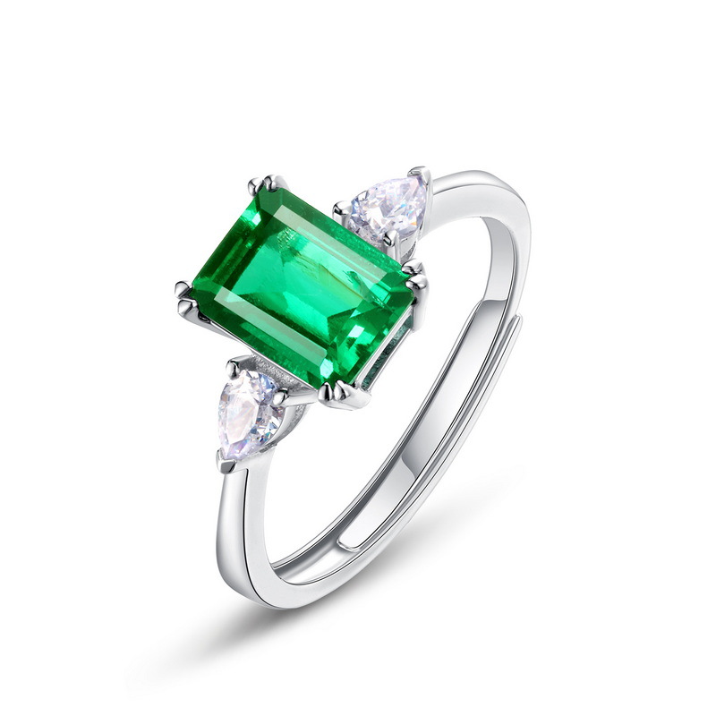 Adjustable S925 Silver Gold Plated Emerald Cut Ring​ for Birthday Engagement (1)