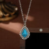 Boho Style S925 Sterling Silver Turquoise Pendant Necklace for Women