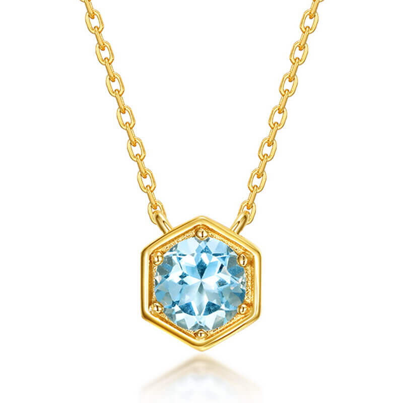 Dainty 10K Gold Plated Hexagonal Aquamarine Gemstone Necklace​ (4)