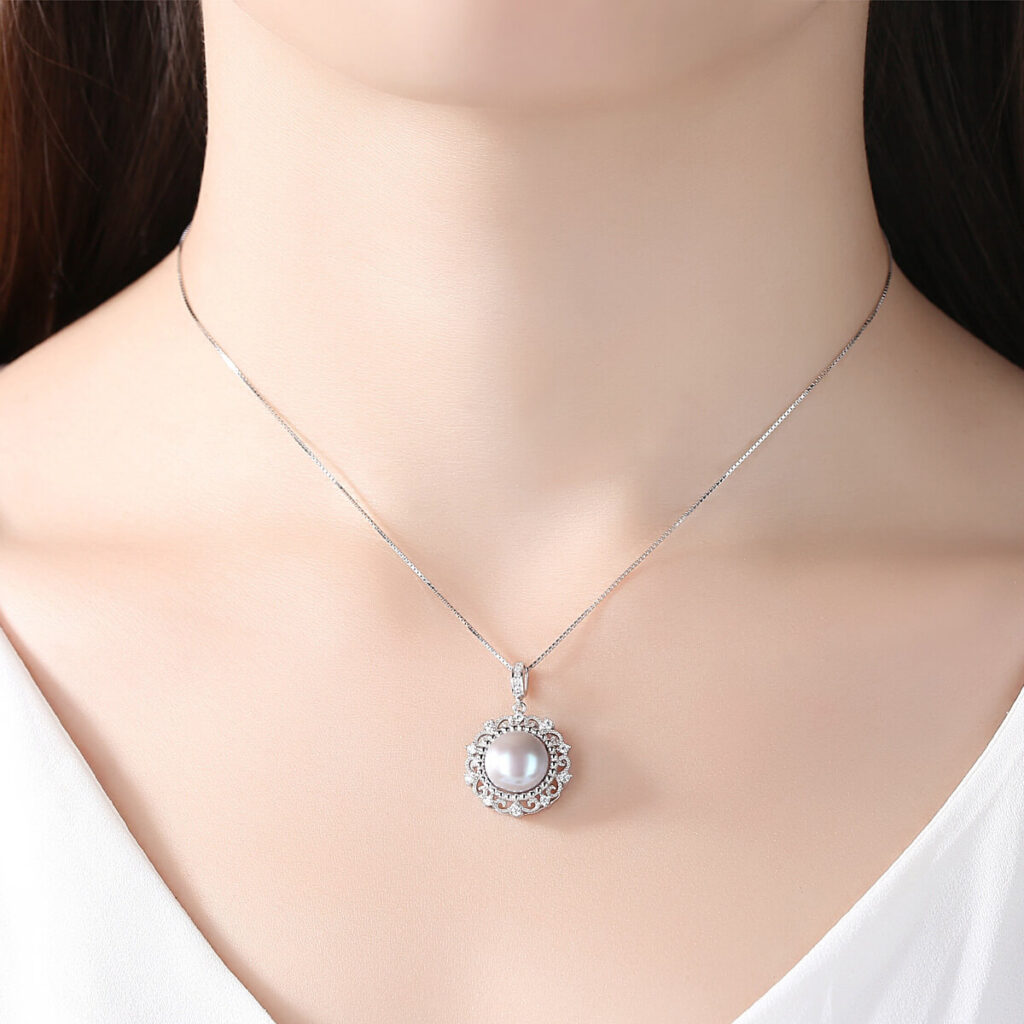 Demure 925 Sterling Silver Real Grey Pearl Necklace - Afbeelding 2