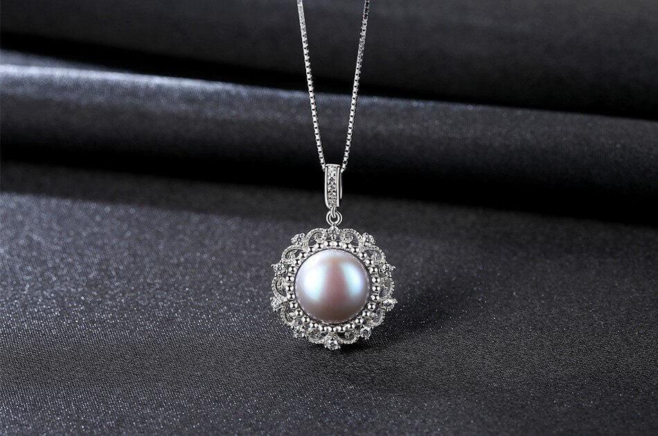 Demure 925 Sterling Silver Real Grey Pearl Necklace SHOW