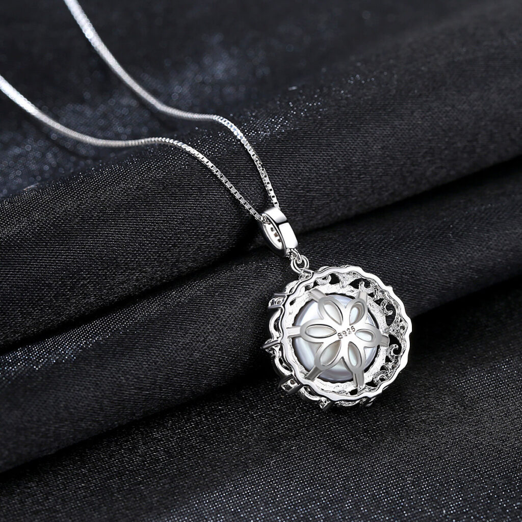 Demure 925 Sterling Silver Real Grey Pearl Necklace - Afbeelding 5