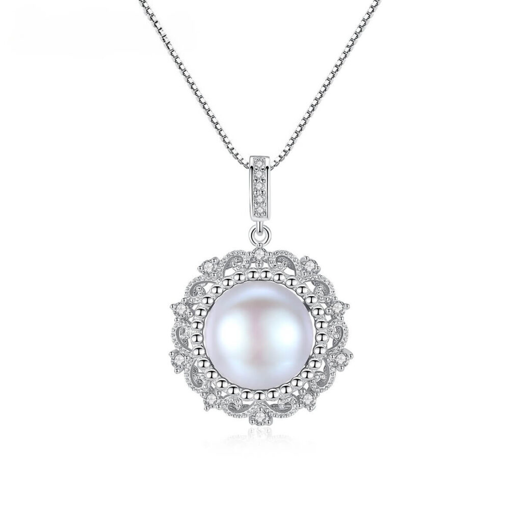 Demure 925 Sterling Silver Real Grey Pearl Necklace
