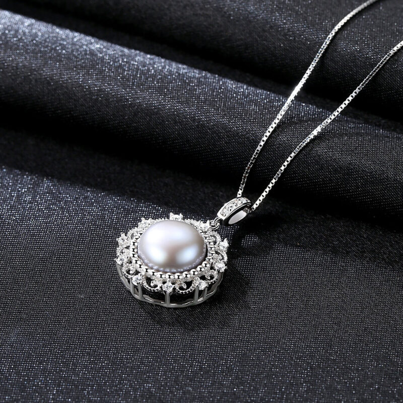 Demure 925 Sterling Silver Real Grey Pearl Necklace 8