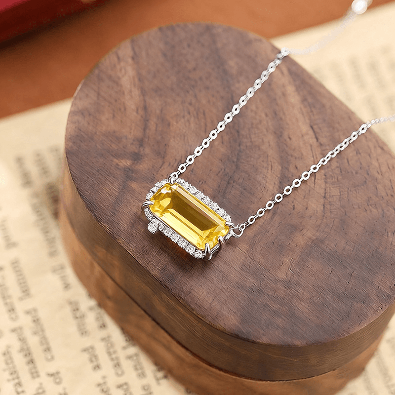 Elegant S925 Silver Square Citrine Birthstone Necklace Chain 1