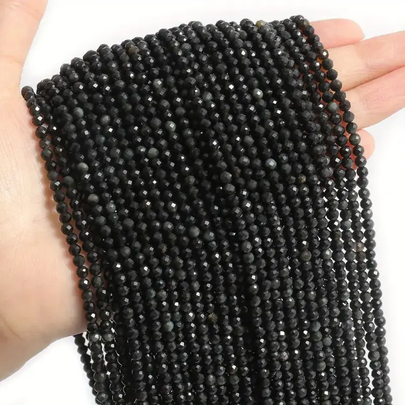 Facted Natural Black Obsidian Beads Wholesale
