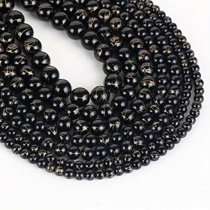 Golden Veining Black Agate Gemstone Beads Bulk 6