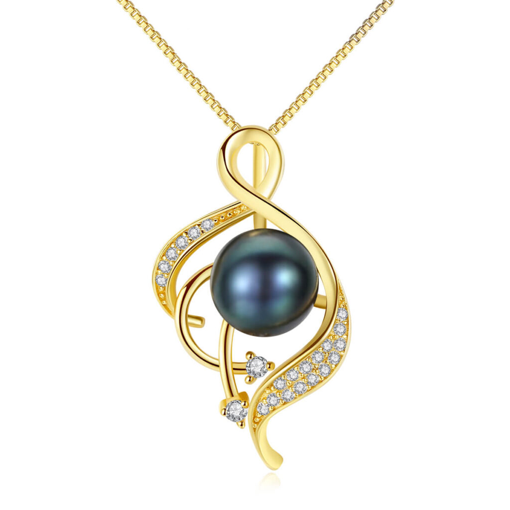Grace S925 Silver Gold Swirl Teardrop Gold Pearl Pendant Necklace​ - Afbeelding 2