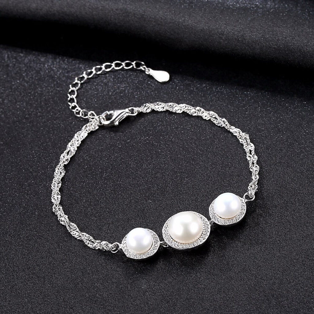 Graceful S925 Silver Freshwater Pearl Bracelet with 3A CZ - Afbeelding 4