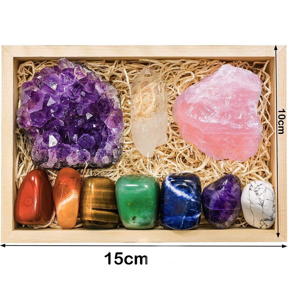 Alternative view of Healing Crystal Raw Stone Set in Wooden Box