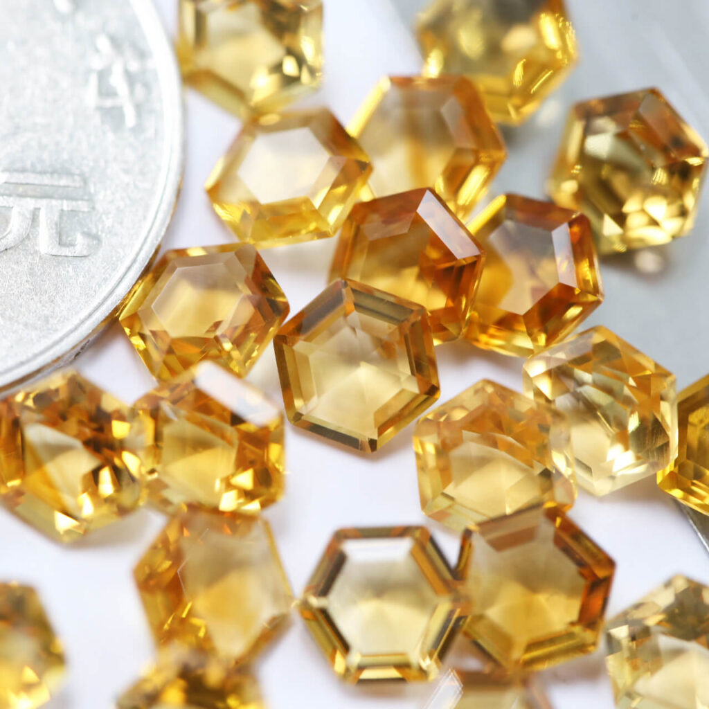 Hexagon Natural Faceted Citrine Stone - Image 6