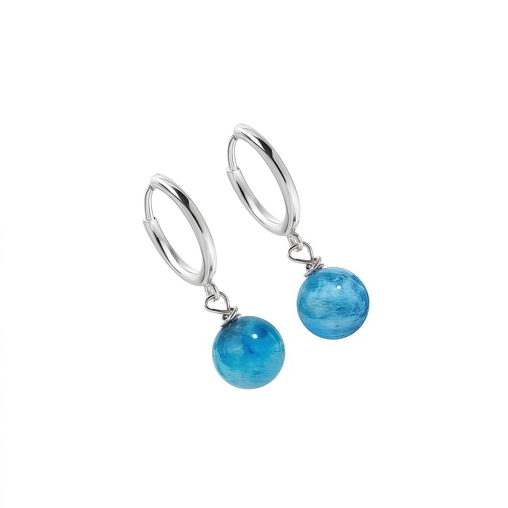 Alternative view of Hip-hop Style Natural Blue Apatite Stone Earrings